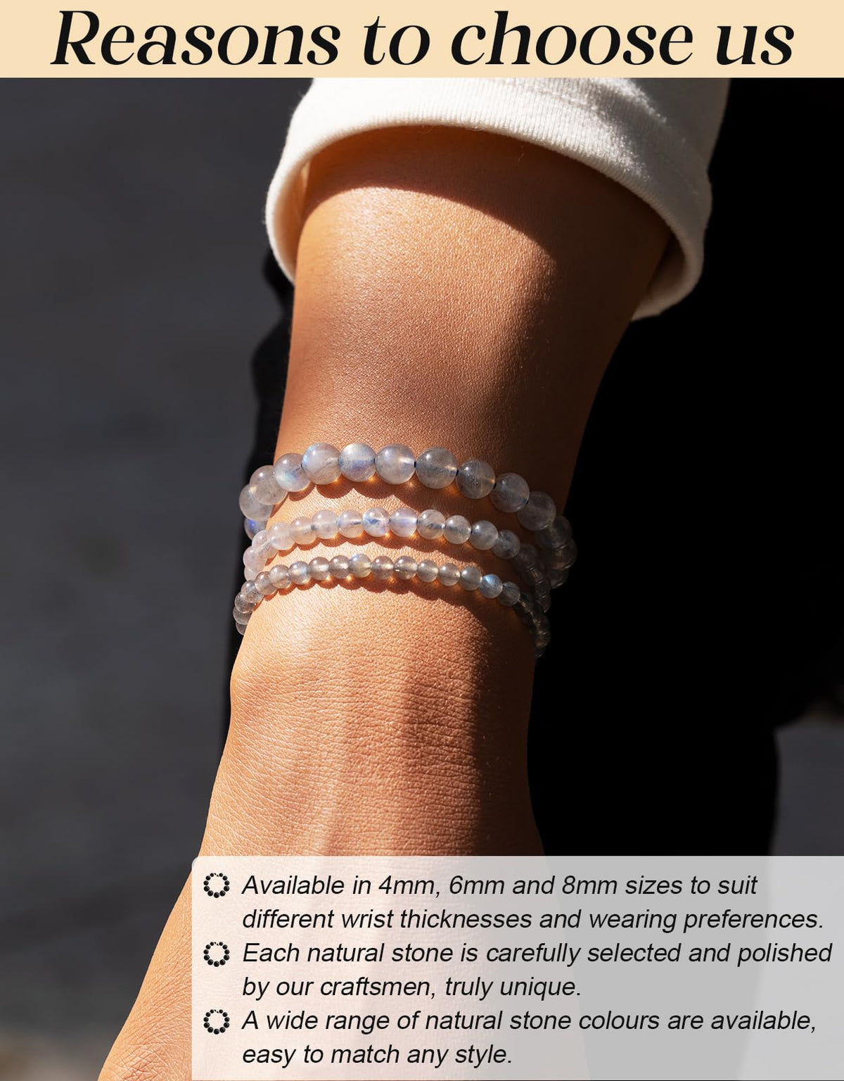 Landorilo Beaded Bracelet for Men Women, 8mm Natural Stone Labradorite Healing Crystal Stretch Bracelets, Ideal Christmas Birthday Jewelry Gifts with Energy Card，Replacement Beads Included