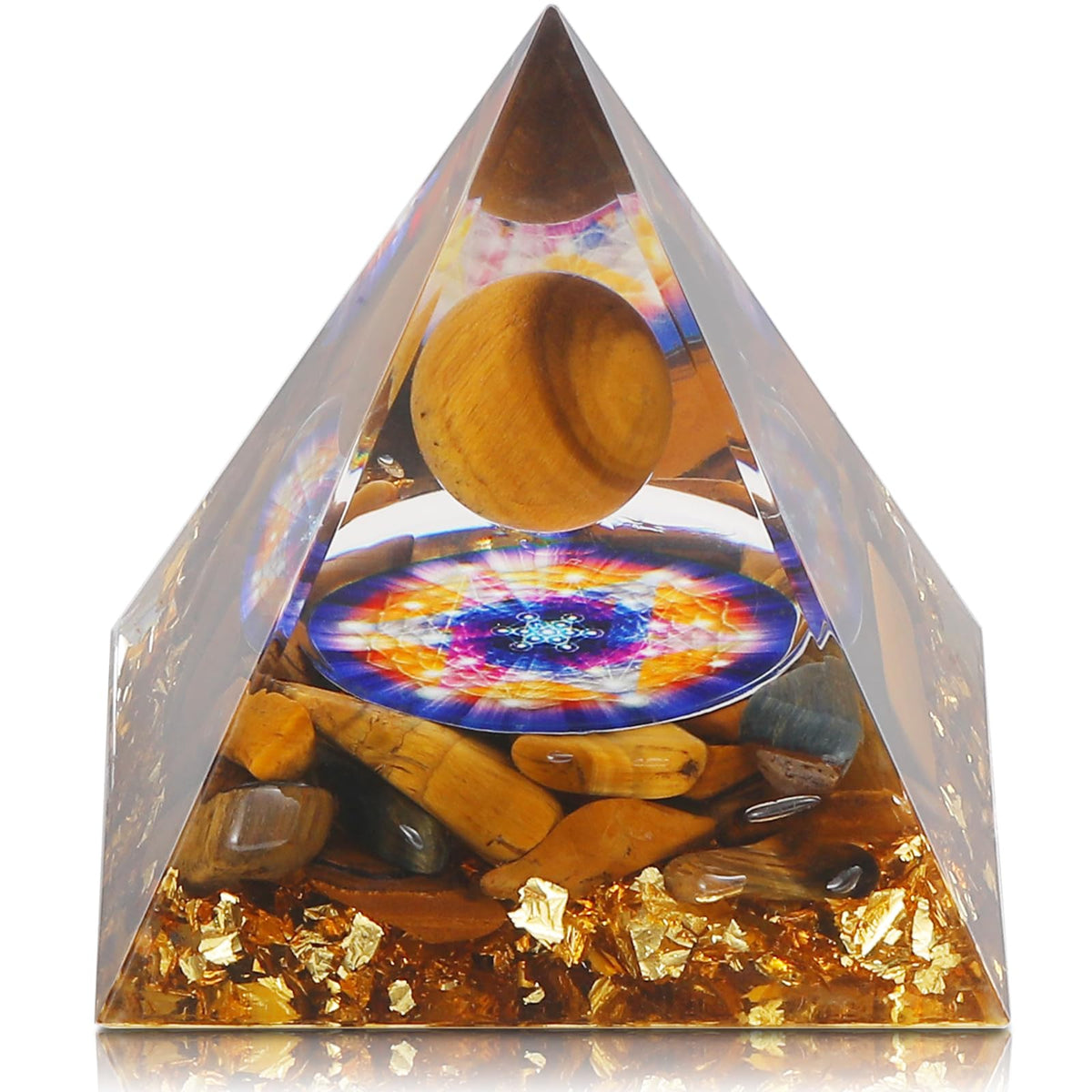 Orgone Pyramid, Orgonite (Tiger-Eye Crystal Pyramid, Orgone Energy Generator for Reduce Stress Healing Meditation Attract Wealth and Lucky(Tiger-Eye Crystal)