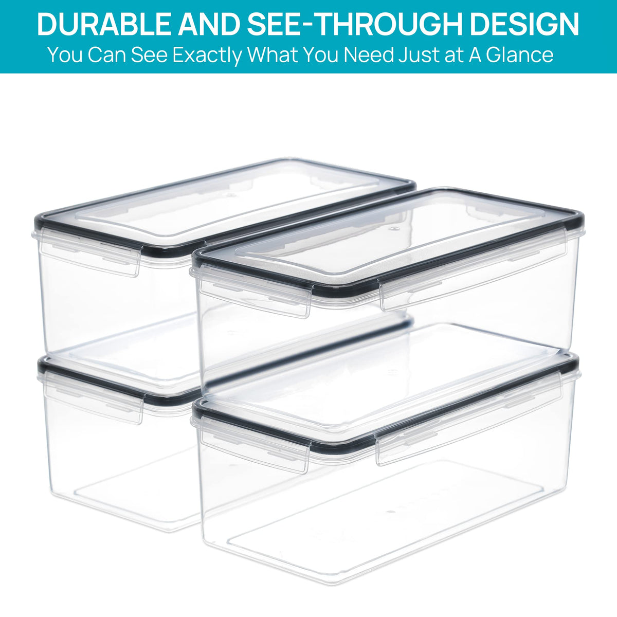 Vtopmart Airtight Food Storage Containers with Lids 4PCS Set 3.2L, Plastic Spaghetti Canisters for Pasta organizer, BPA Free Air Tight Kitchen Pantry Organization