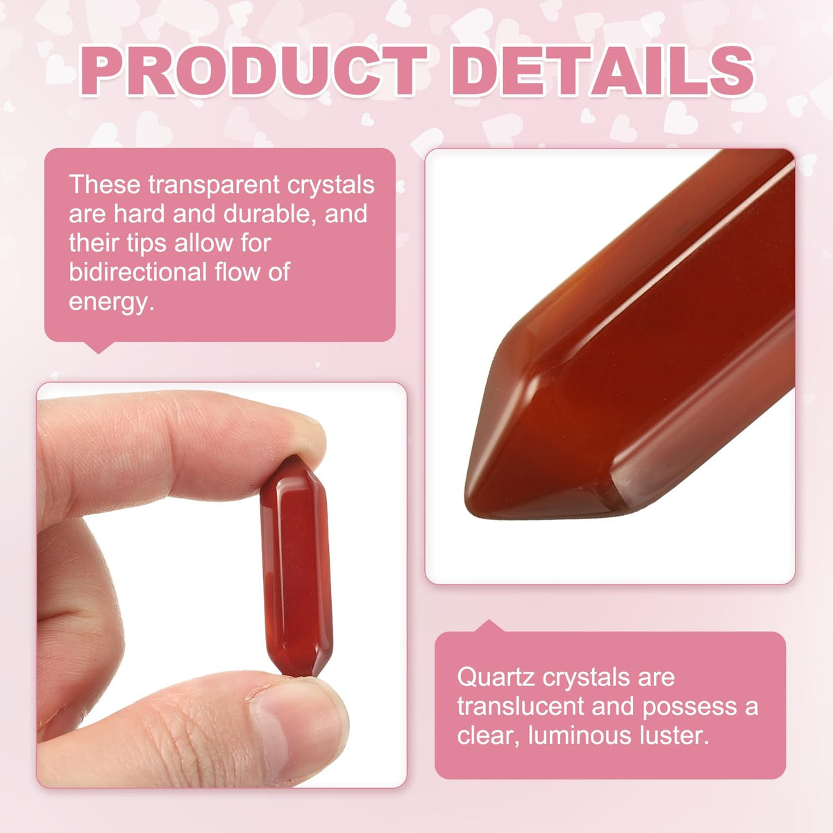 MECCANIXITY 10 Pack Red Agate Quartz Crystals, Polished Crystals Bulk Hexagonal Shaped Meditation Gemstone for Jewelry Making Energy Balance Accessories Gifts