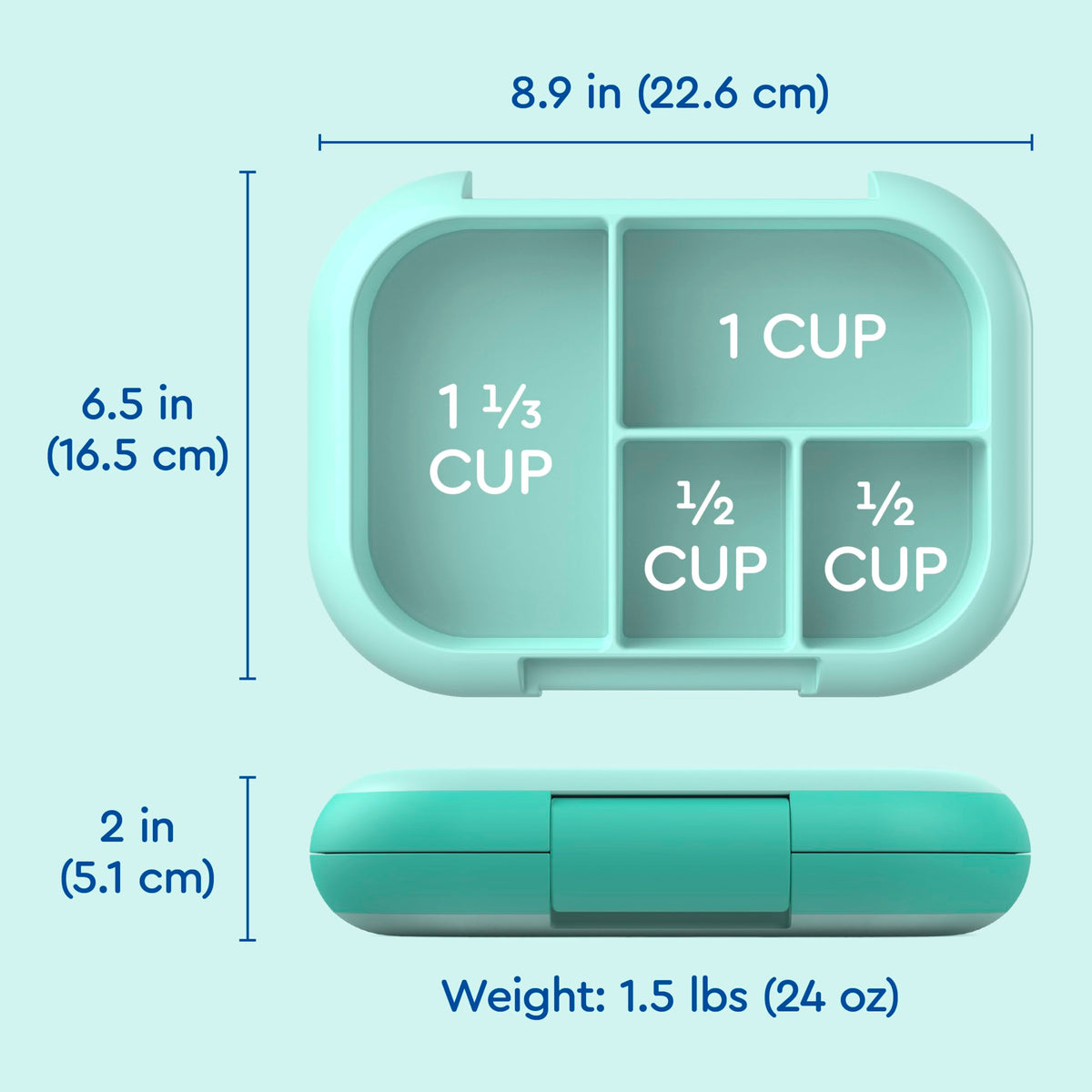 Bentgo Chill Kids Leak-Proof Lunch Box - 4-Compartment Bento Box with Built-In Ice Pack, 3.3 Cup Capacity, PFAS & BPA-Free, Microwave & Dishwasher Safe, Ideal Size for Ages 3 to 7 (Aqua)