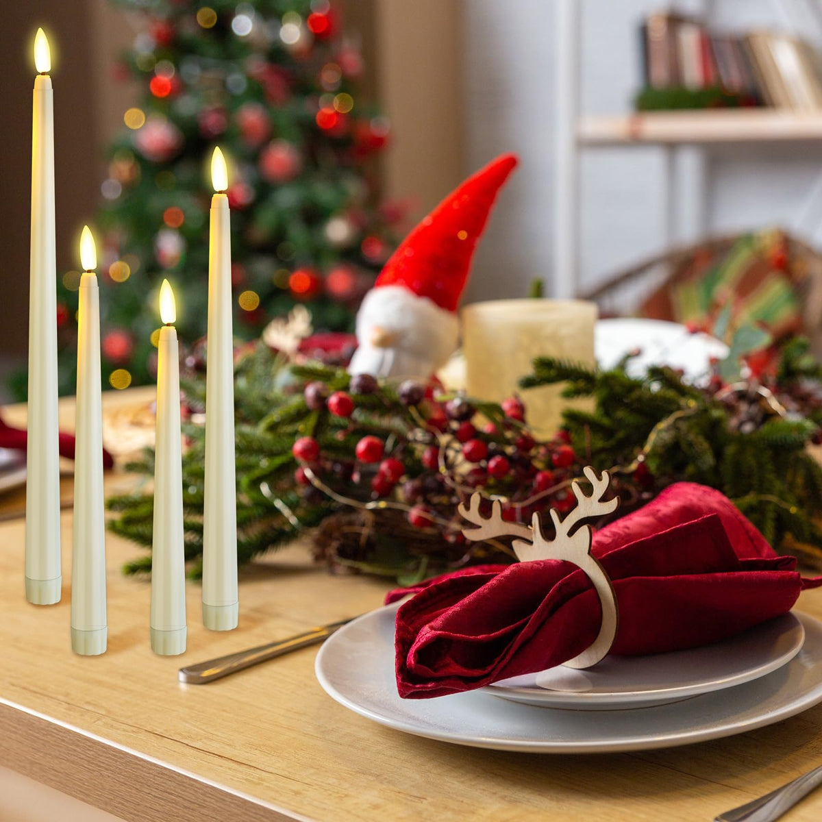 Rossesay 64 Pcs Wedding Flameless LED Taper Candles Battery Operated Candles 4 Sizes of 8.5'', 9.65'', 10.83'', 12.8'' Candlesticks Flickering for Halloween Christmas Church Wedding(Ivory White)