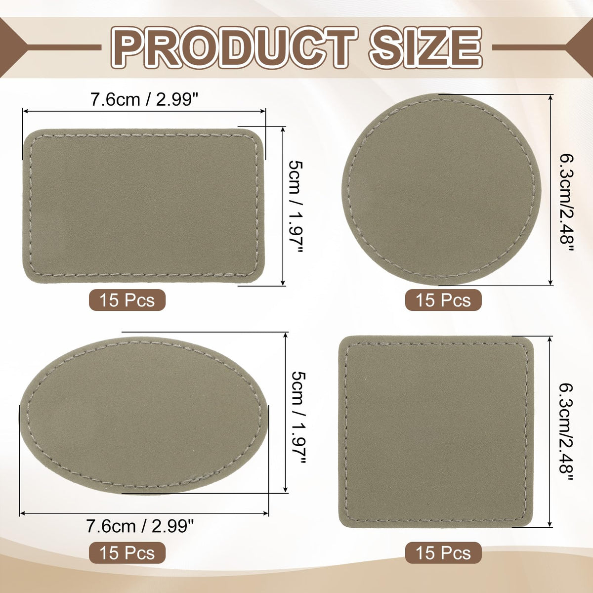 MECCANIXITY Blank Leatherette Patches, Faux Leather Hats Patches Sets with Adhesive Iron-on Heat Press Laserable Rustic for Hats DIY Fabric Repair Sew(Light Brown, Pack of 60)
