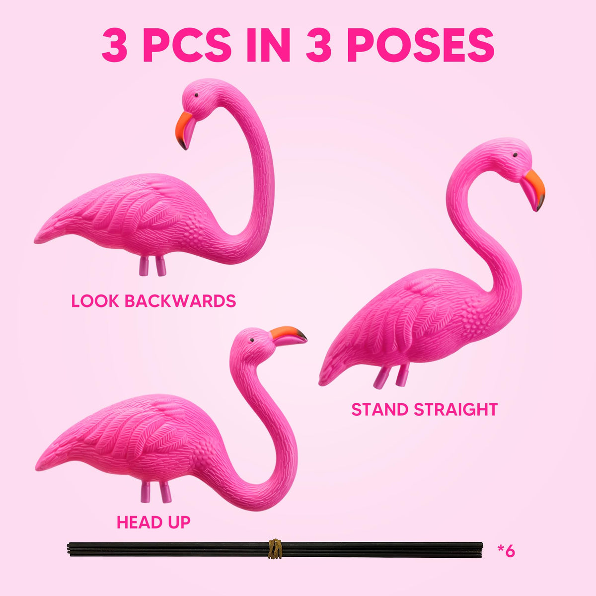 JOYIN 3 Pack Large Pink Flamingo Yard Decorations, Medium Plastic Lawn Flamingo Ornament Stakes with Rubber Coating Metal Legs for Yard, Garden, Luau Party Gift (11in x 20in)