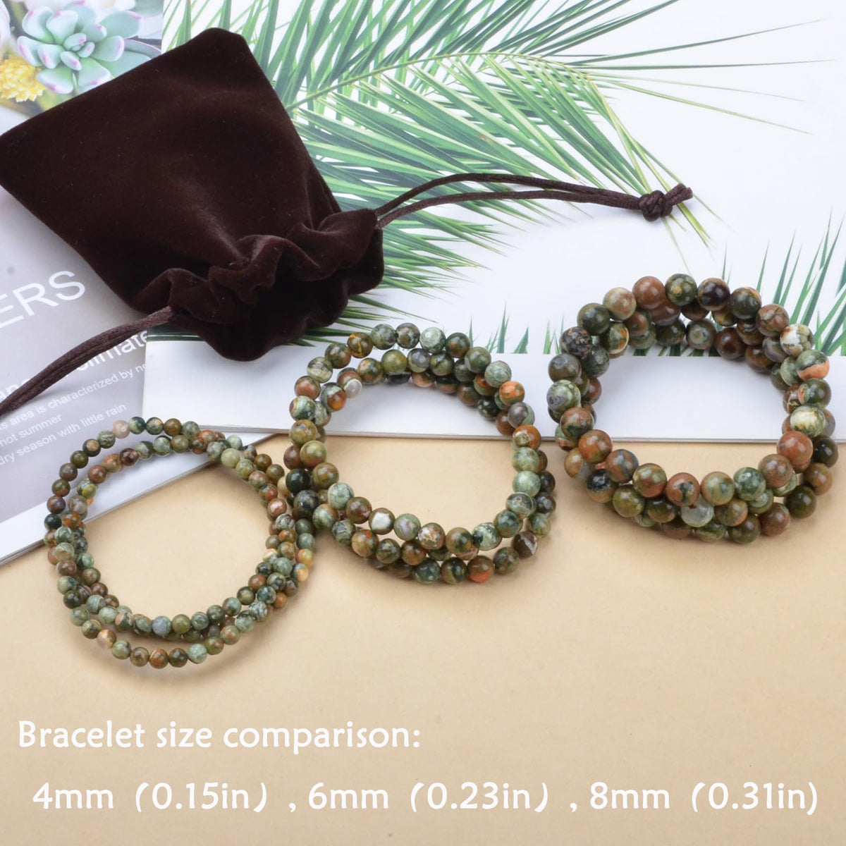CHCCOYE 6mm Natural Healing Gemstone Bracelet Handmade Yoga Stretch Elastic Bracelet Stress Relief Crystal Jewelry for Men and Women (6mm, Green Rainforest Jasper)
