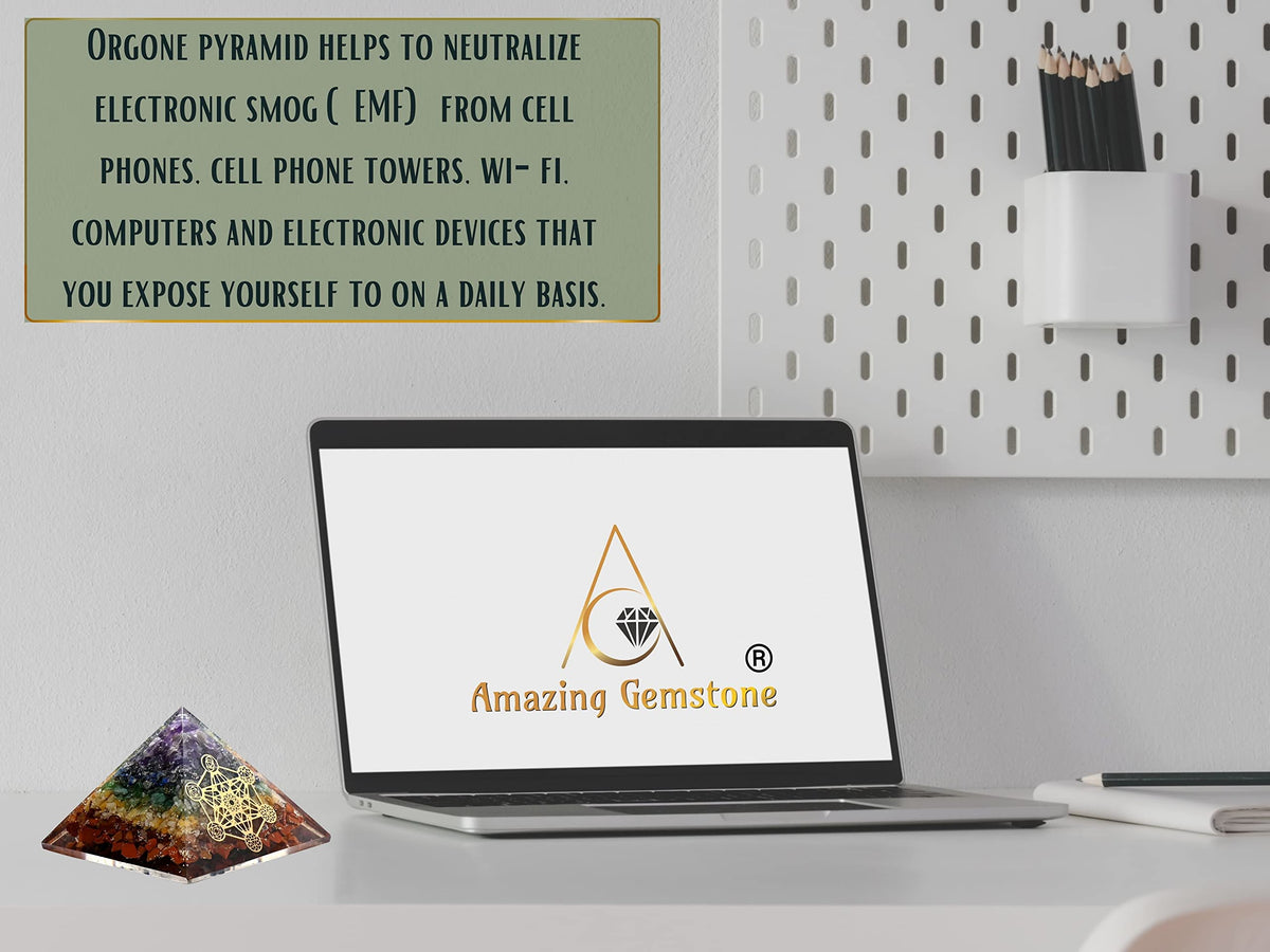 Amazing Gemstone Large Orgone Pyramid | Natural Chakra Pyramid Crystal | Chakra Metatron Orgonite Pyramid | Organ Pyramids Positive Energy Healing