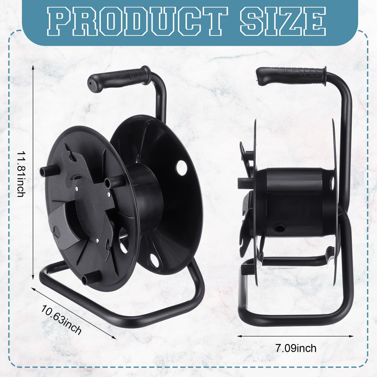 Yaocom Extension Cord Storage Reel with Metal Stand Black Cable Reel Holds up 500 Feet of 6 mm Cable/Cord/Hose Heavy Duty Open Roller Holder, Easy to Grip Handles