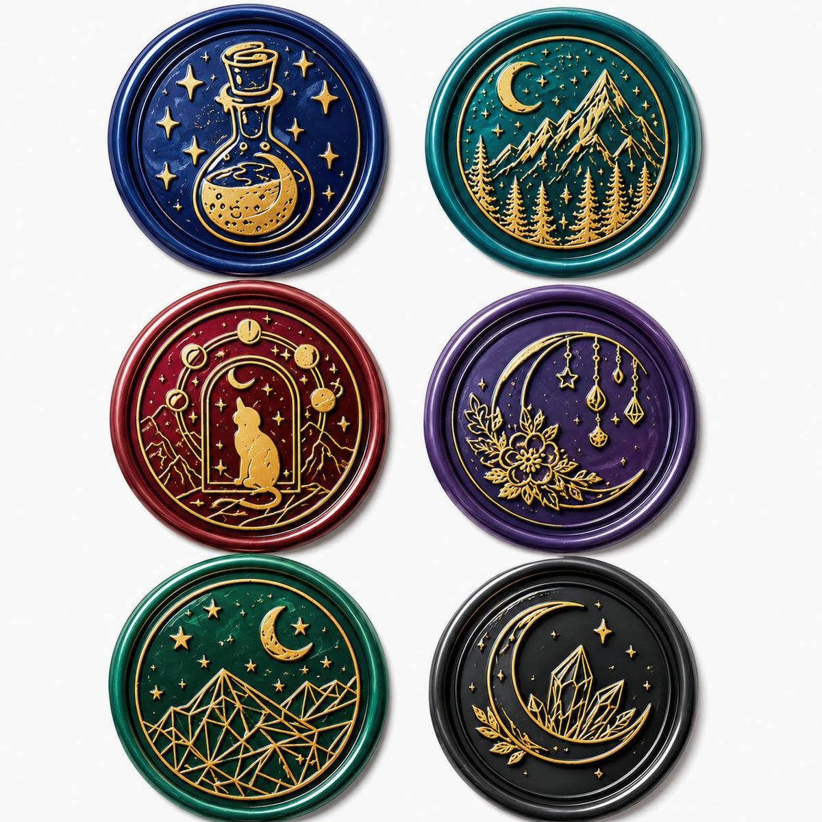 SWANGSA Wax Seal Stamp Set, Vintage 6 Pieces Moon Series Sealing Stamp Heads and 1 Wooden Handle Wax Seal Kit