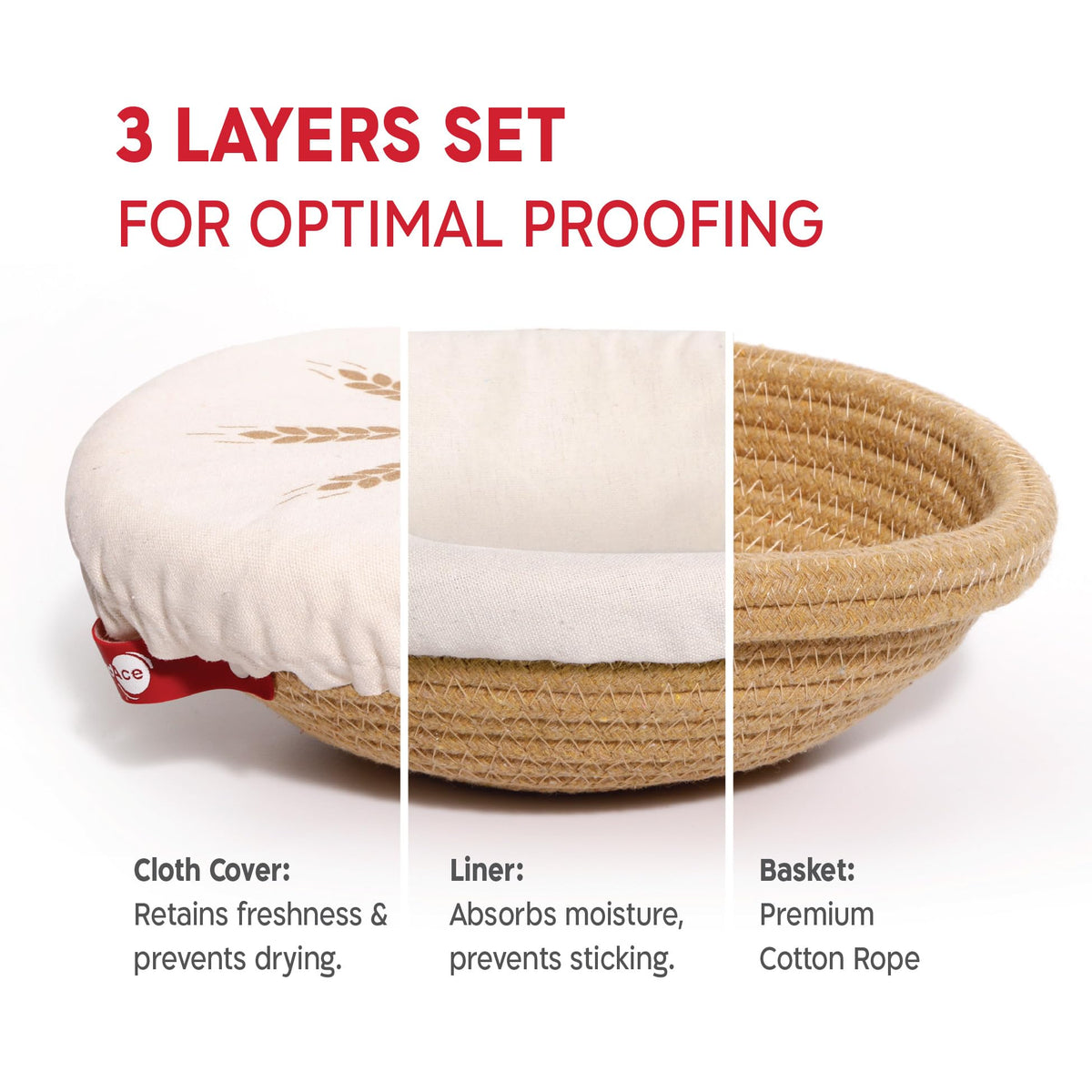 KneadAce Cotton Rope Banneton Bread Proofing Basket Set, 2 x Round Bread Basket with Liners & Covers for Artisan Bread Baking, Sourdough Bread Baking Supplies