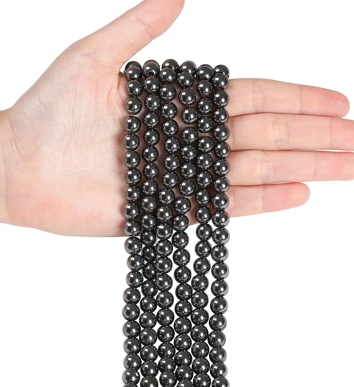 LAIDANLA Black Hematite 8mm Natural Stone Beads Round Loose Gemstone Stone Beads for DIY Bracelet Necklace Earrings Jewelry Making Polishing Genuine Real Beading Crystal 96PCS 2 Strand 32"