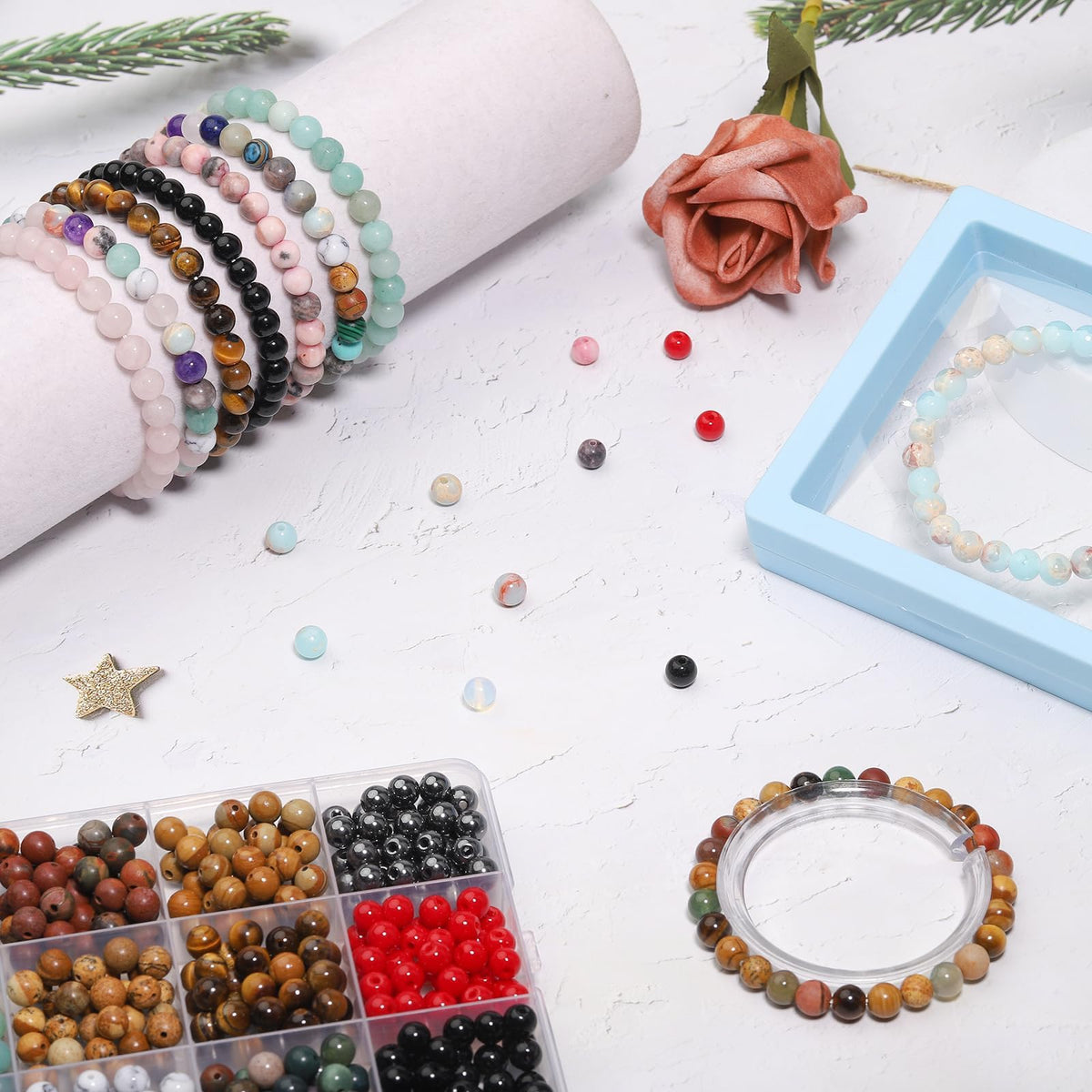 1080pcs 4mm Natural Round Stone Beads Gemstone Crystal Loose Beads Smooth Bead for Bracelet Necklace Earring Jewelry Making Kit