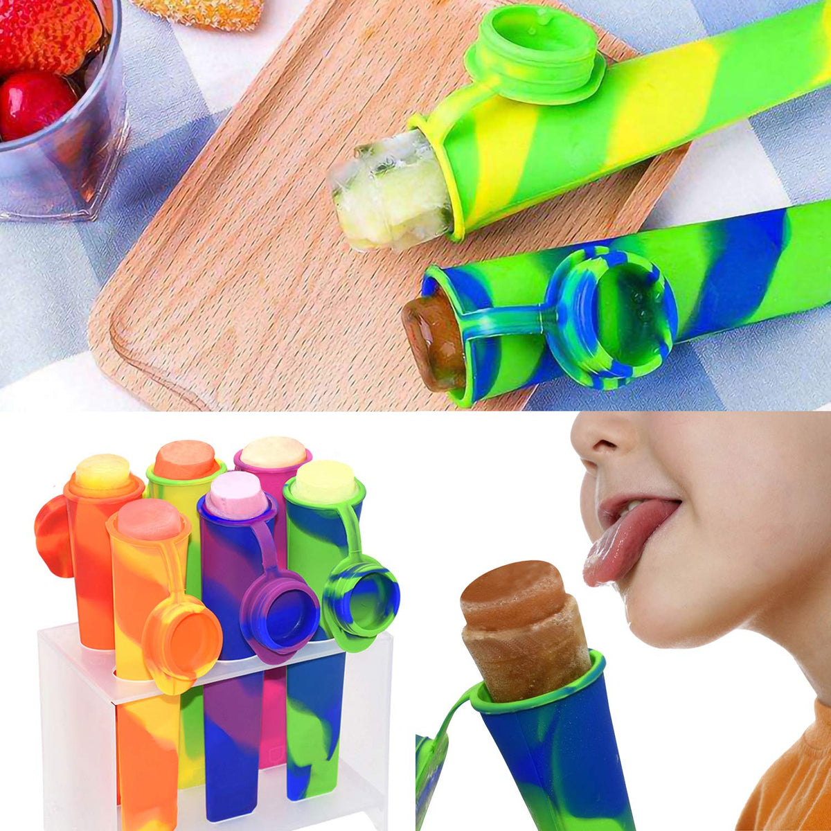 Helpcook Popsicle Molds,6 Pack Silicone Ice Pop Molds,Drip Free Popsicles Molds for Kids,Easy Release Ice Cream Maker Reusable DIY Pop Molds,BPA Free Freezer Tubes with Lids