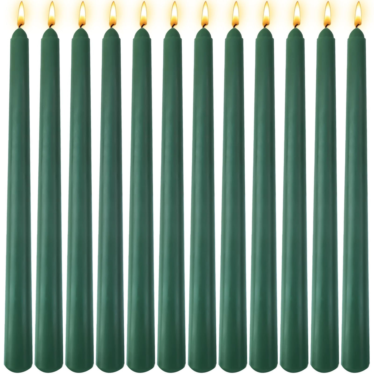 12 Pack 10 inch Hunter-Green Taper Candle Set for Holiday Dinner Party, Unscented Long Candlesticks, Dripless and Smokeless, 7-8 Hours Burn