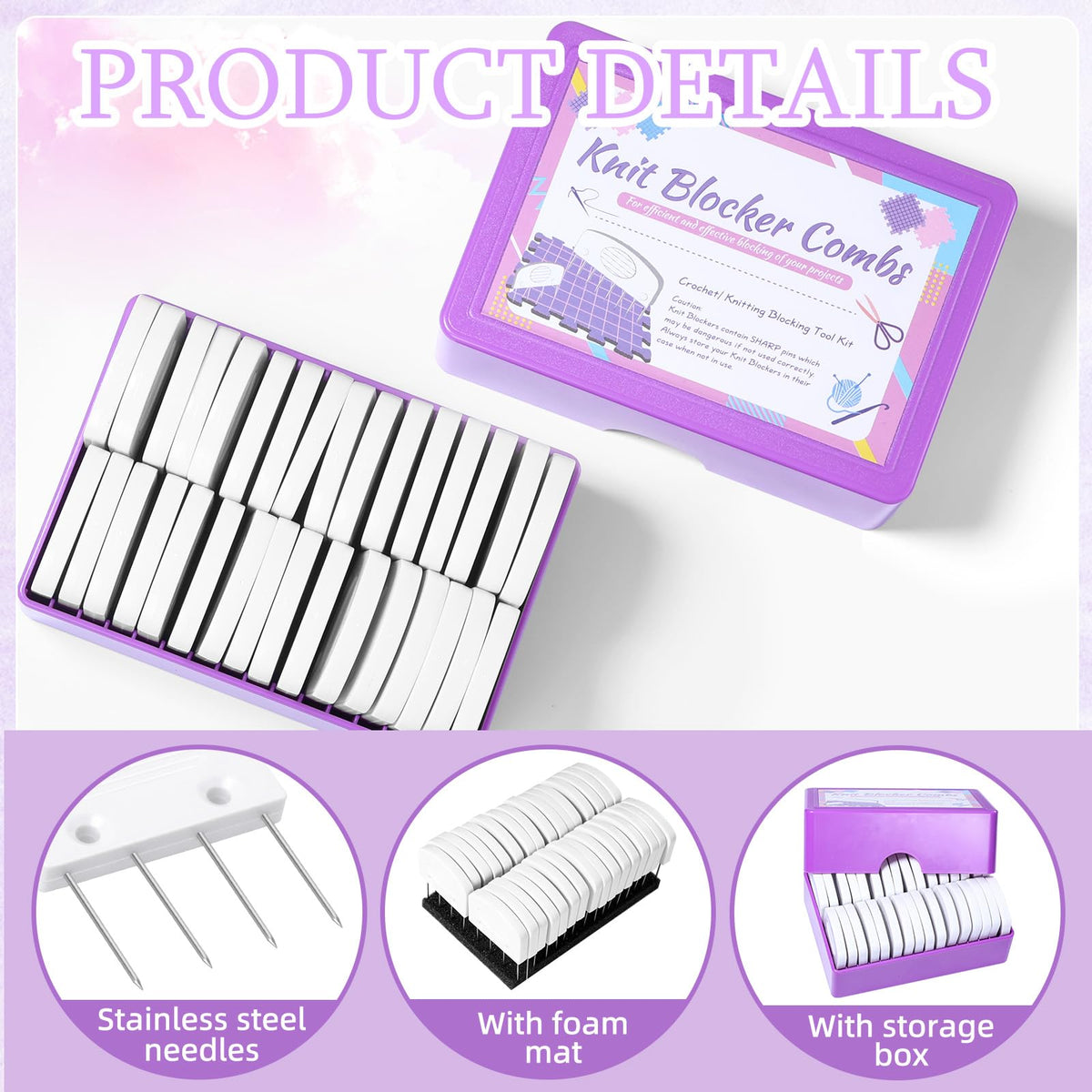 32 Pcs Blocking Combs, Knit Blockers Combs for Blocking, Blocking Pins for Knitting, Knit Blocking Combs for Blocking Knitting, Crochet Sewing Lace or Needlework Projects Tools Device