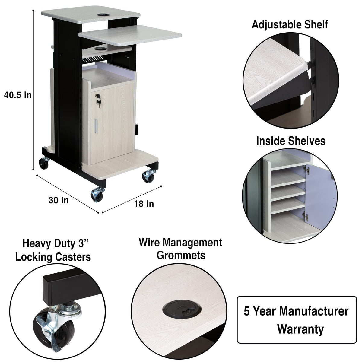 OEF Furnishings Premium Plus Presentation Cart with Storage Cabinet