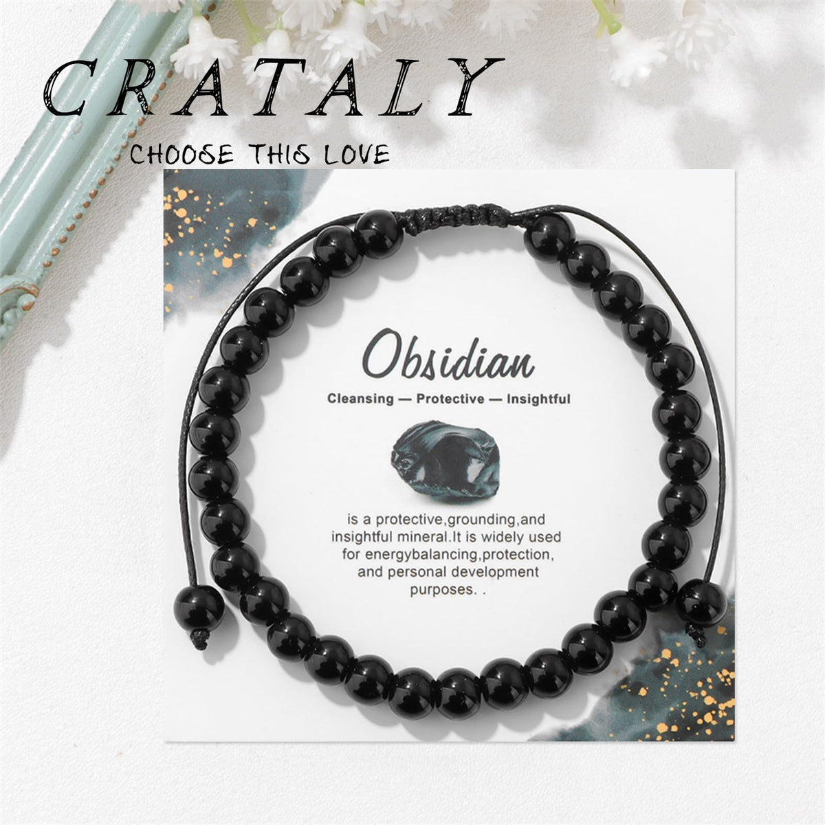 Black Obsidian Bracelet for Women Men-6MM Feng Shui Black Obsidian Beaded Wealth Bracelet Healing Crystal Birthday Gifts