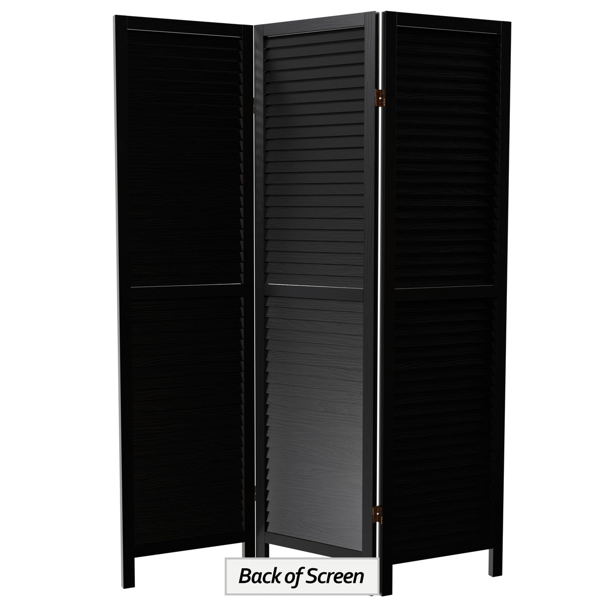 Red Lantern 6 ft. Tall Wooden Louvered Room Divider Black 3 Panel