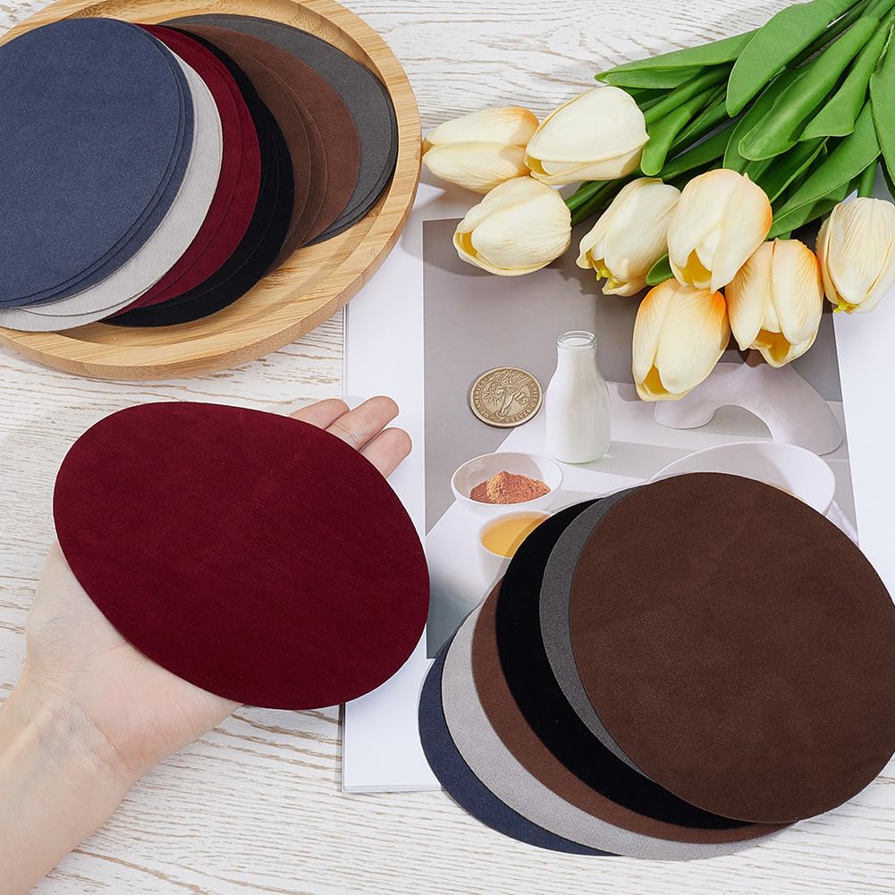 CABODYALS 28Pcs 7 Colors Mixed Color Oval Shapes Iron On Knee Elbow Patch Elbow Suede Fabric Appliques Cloth Knee Repair Polyester Adhesive Patches for Jeans Shirts Dress Clothing DIY Craft Supply