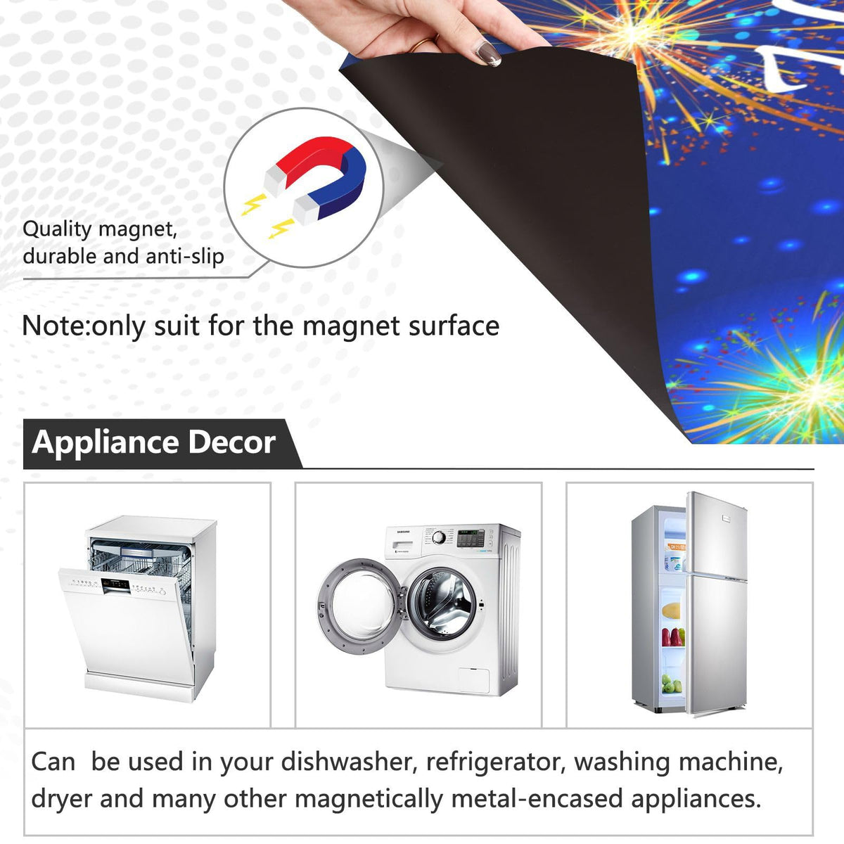 Kigai 4th of July Dishwasher Magnet Cover, Kitchen Fridge Door Panel Magnet Sticker Appliance Wash Machine Magnet Cover 23 x 26 Inch