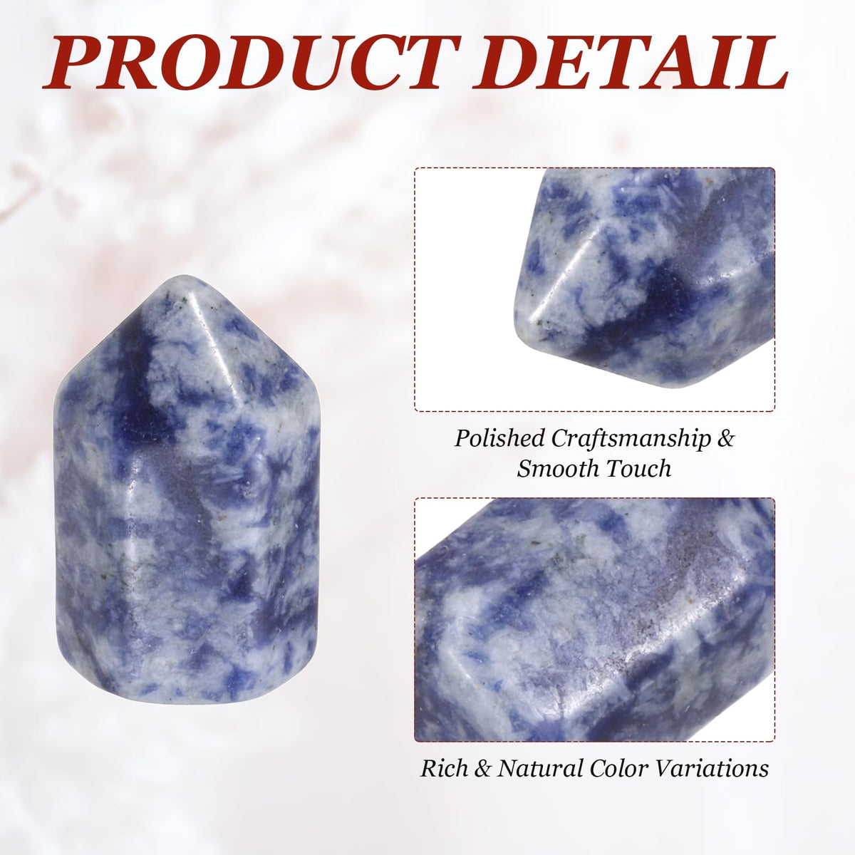 MECCANIXITY Crystals Wands Blue Dot Stone Hexagonal Faceted Single Points Towers Pocket Polished Stone Bulk for Energy Chakra Meditation Crystal Healing, 15 x 25mm (Blue),5Pcs