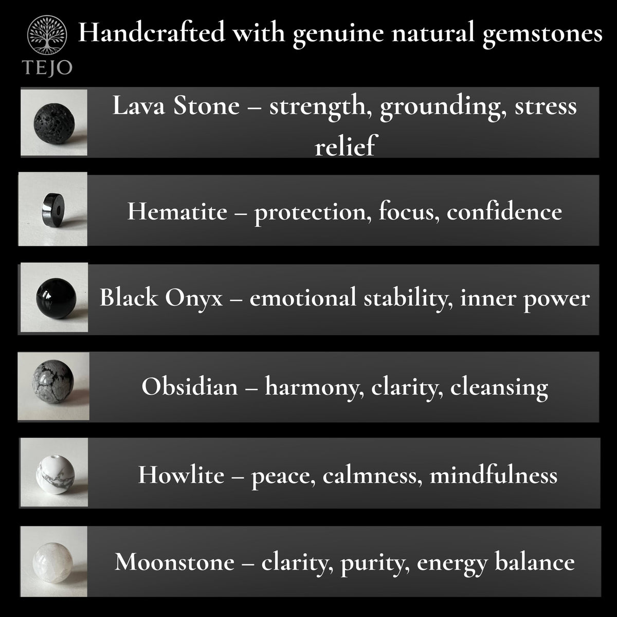 TEJO Natural Stone Beaded Bracelet – Handmade Energy Healing Bracelet for Men & Women, Yoga Chakra Jewelry Gift (Yin Yang Black & White Beaded Bracelet – Unisex, 7 inches)
