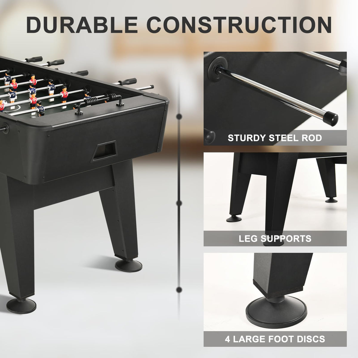 RAYKEEP 58" Foosball Table, Competition Soccer Table Game w/ 2 Balls for Adult Youth, Heavy-Duty Arcade Table Soccer for Home, Game Room (Black)