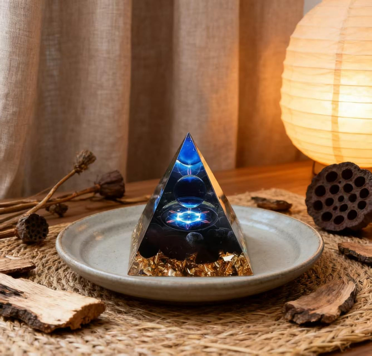 ycyingcheng Moonstone Crystal Orgone Pyramid Ogan Crystal Energy Tower, Nature Reiki Chakra Crushed Stone Jewelry, Crystal Pyramid for Home Decor (Crystal Pyramid-27)