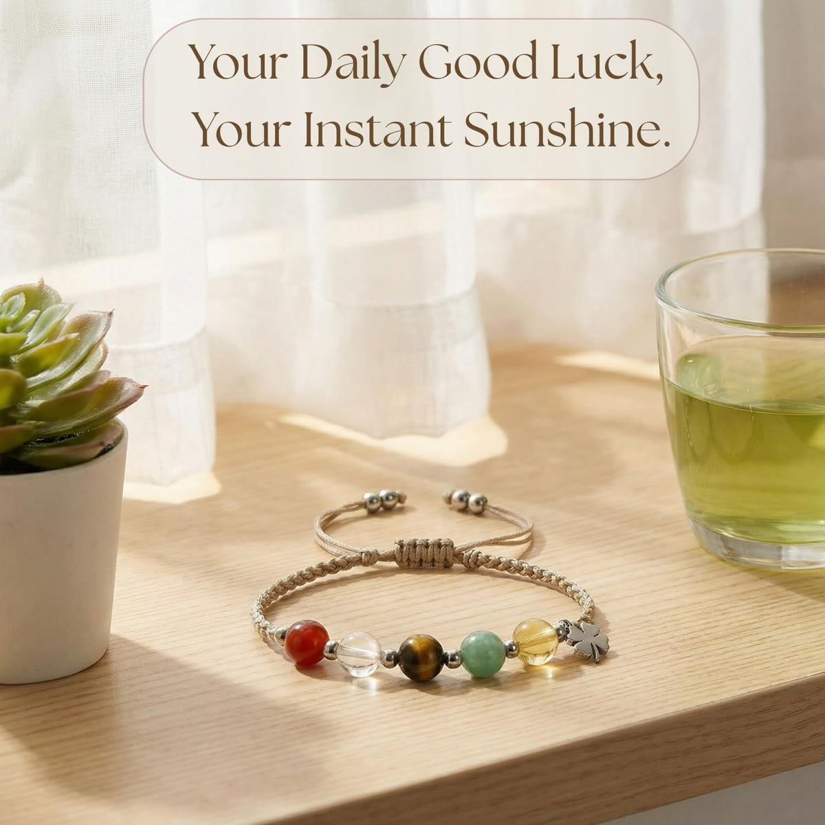Atminafays Abundance Money Bracelet/Good Luck Bracelet – 8mm AAA+ Genuine Healing Crystals | Adjustable Feng Shui Jewelry for Men Women | Manifestation for Yoga Meditation (good luck)