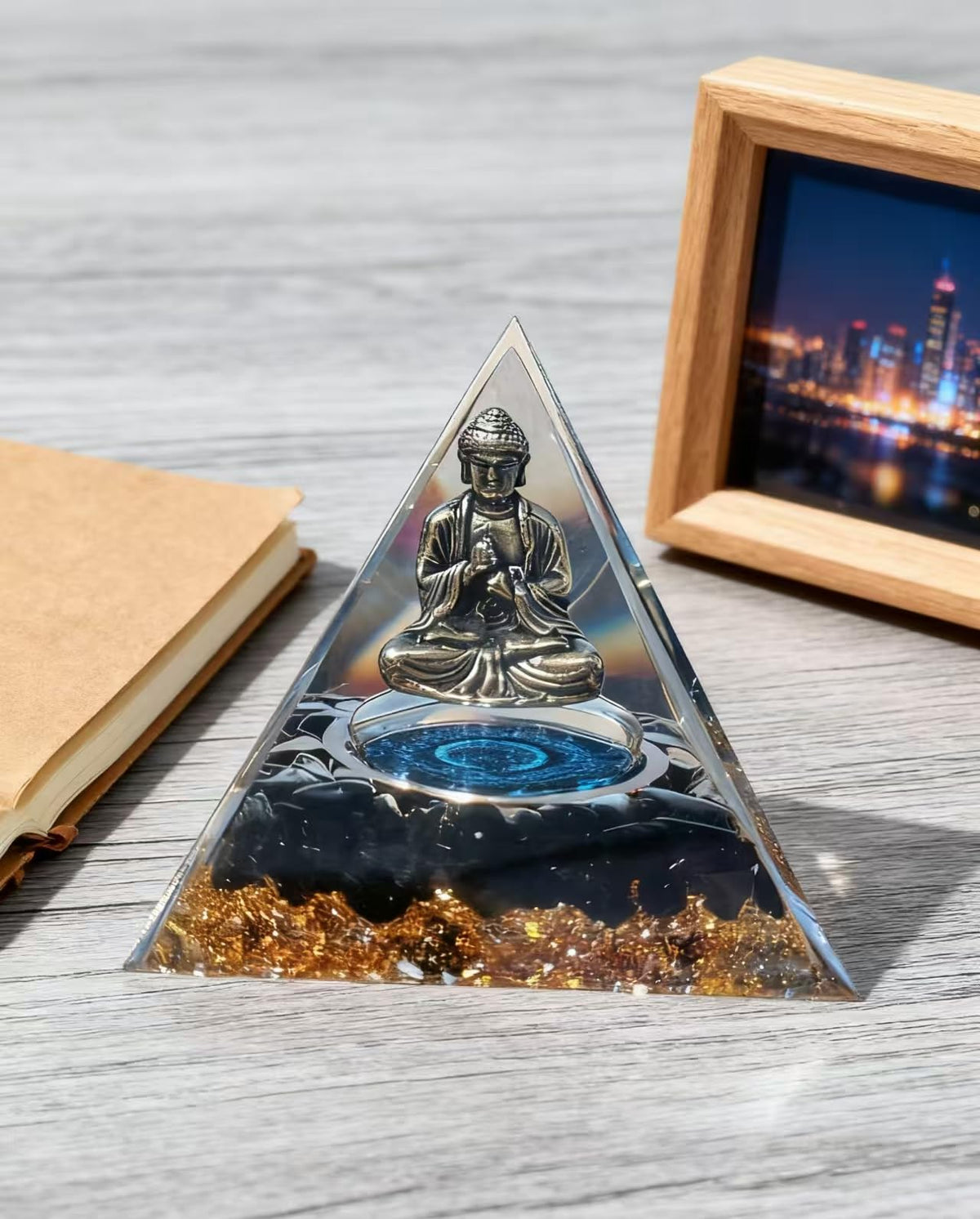 ycyingcheng Moonstone Crystal Orgone Pyramid Ogan Crystal Energy Tower, Nature Reiki Chakra Crushed Stone Jewelry, Crystal Pyramid for Home Decor (Crystal Pyramid-22)
