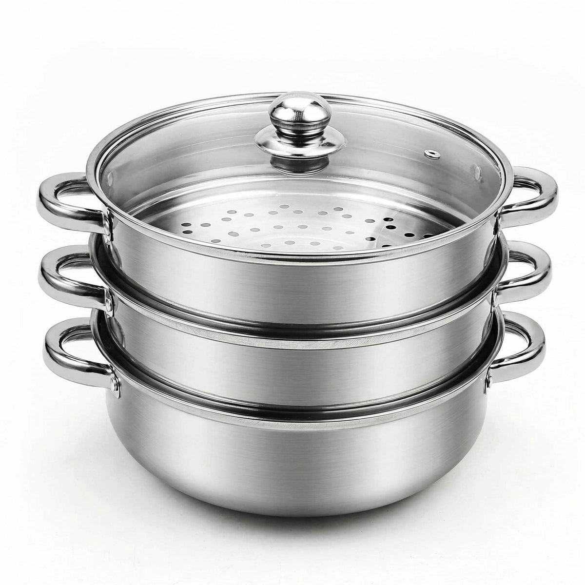 AuFranc® 5 Quart Steamer for Cooking - Stainless Steel Steam Pot with Steamer Basket, Multipurpose Cooking Stock Pot with Tempered Glass Lid, Non-Toxic Cookware for Slow Cooking and Steaming (Silver)