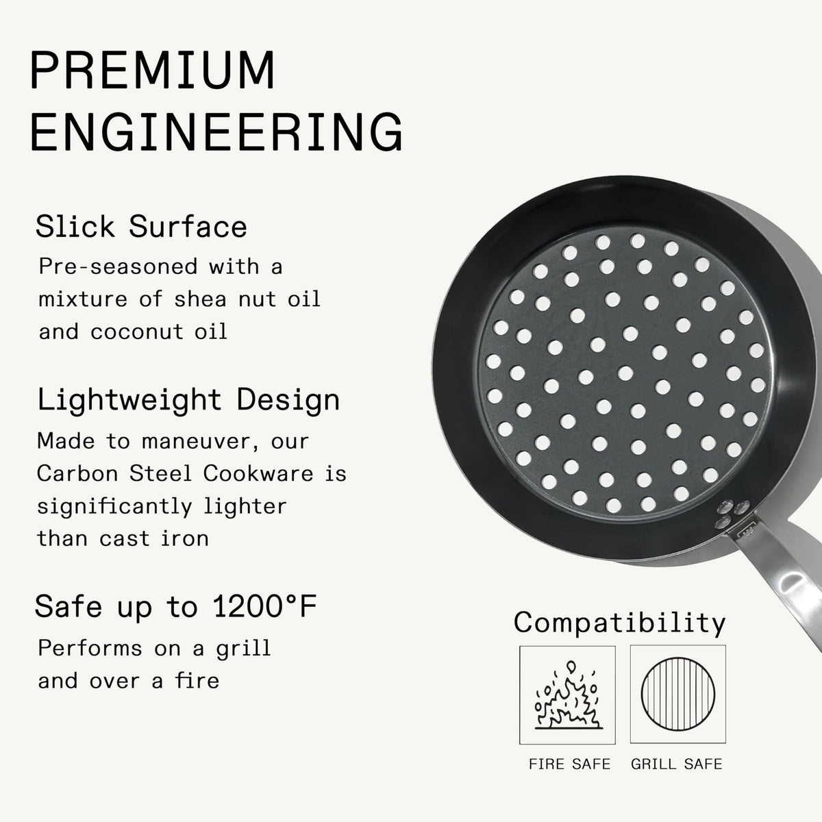 Made In Cookware | 12" Seasoned Carbon Steel Grill Frying Pan - (Like Cast Iron, but Better) | Professional Cookware | Crafted in Sweden