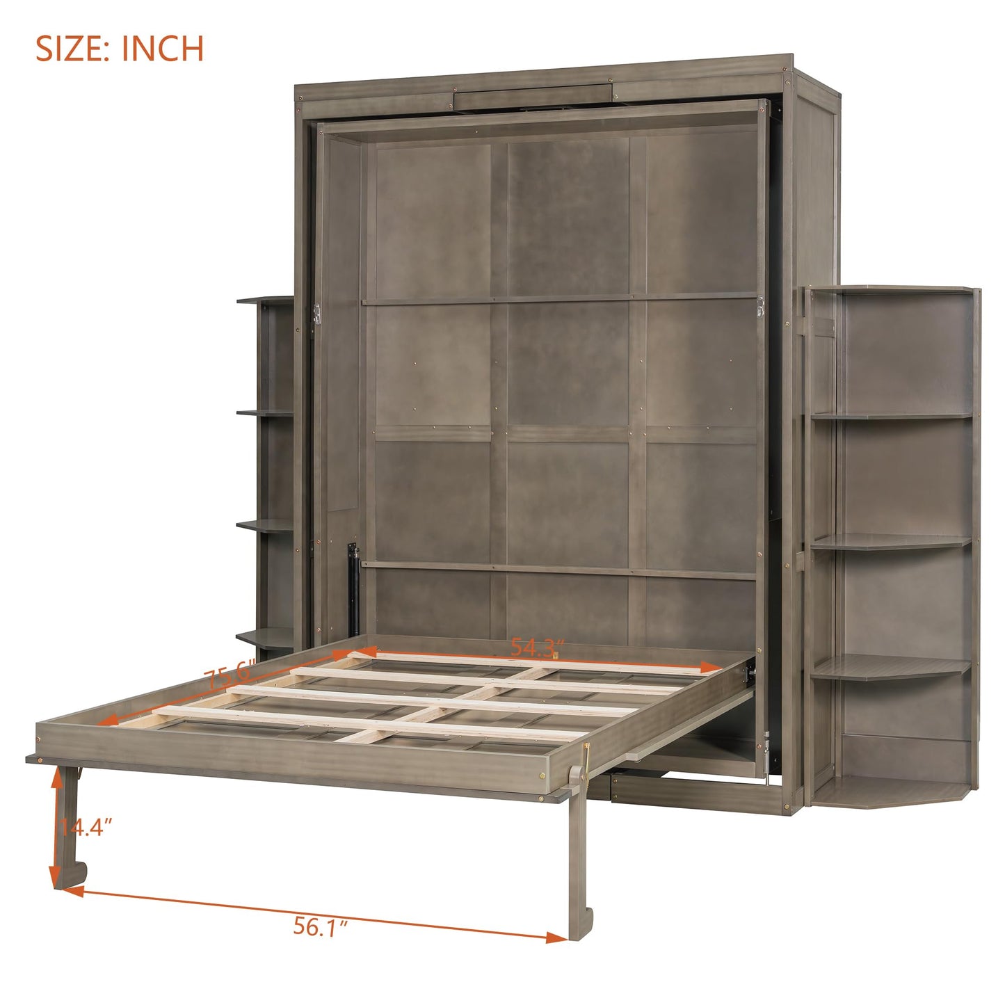 DNYN Rotating Queen Size Murphy Bed Frame with Foldable Desk and Hidden Wall Cabinet for Guest/Study Room, Space-Saving Foldable Wall Bed with Extra Storage Racks, No Box Spring Needed