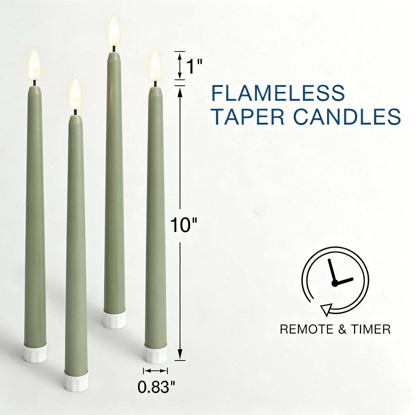 Ni-JASW Sage Green Flameless Taper Candles with Remote, Realistic Flickering Battery LED Candlesticks Home Decor Set of 12