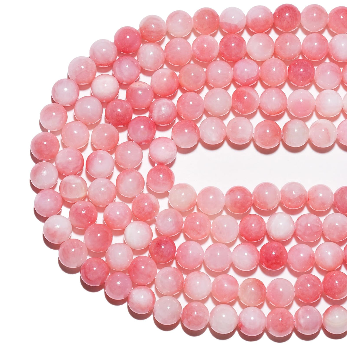 10mm Natural Pink White Jade Gemstone Beads Polished Round Smooth Stone Beads for Bracelets Jewelry Making 15inch Loose Beads