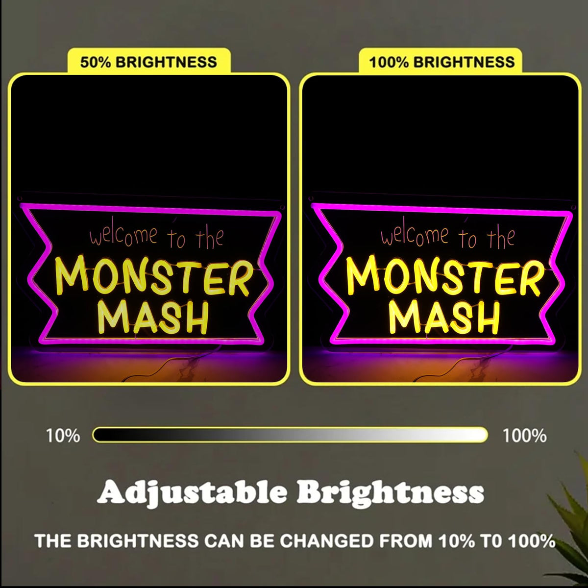 Welcome to Monster Mash Neon Sign for Wall Decor,Ghost Led Dimmable Neon Lights for Gaming Room Boys Room Decor，Powered by USB 9.5 * 15.7inch, Halloween Birthday Party Christmas Gifts
