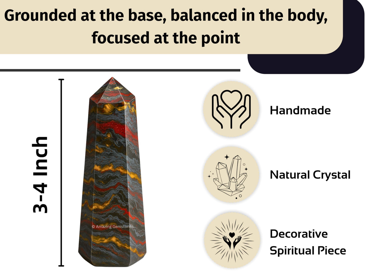 Amazing Gemstone Iron Tiger Eye Crystal Towers - Natural Healing Crystal Point Obelisk for Reiki Healing and Crystal Grid (3" to 4" INCH)