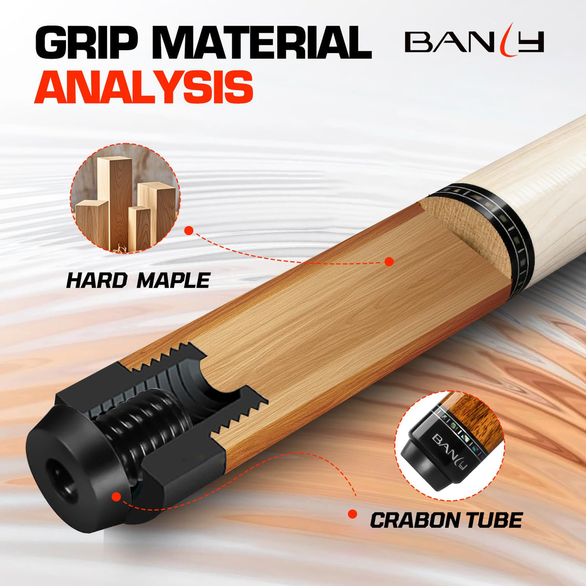 Banly Carbon Fiber Pool Cue - 12.5mm Time Crystal Tip, 58" Low Deflection Pool Sticks for Adults Professional Billiard Cue Sticks with Linggas Wood Butt