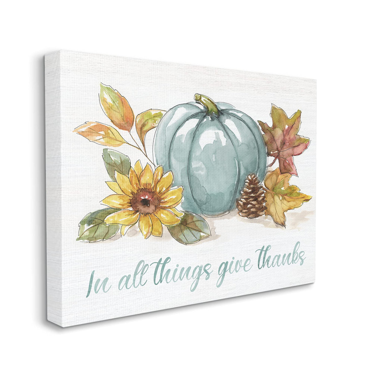 Stupell Industries in All Things Give Thanks Sentiment Blue Pumpkin, Designed by Nan Canvas Wall Art, 20 x 16, Off- White