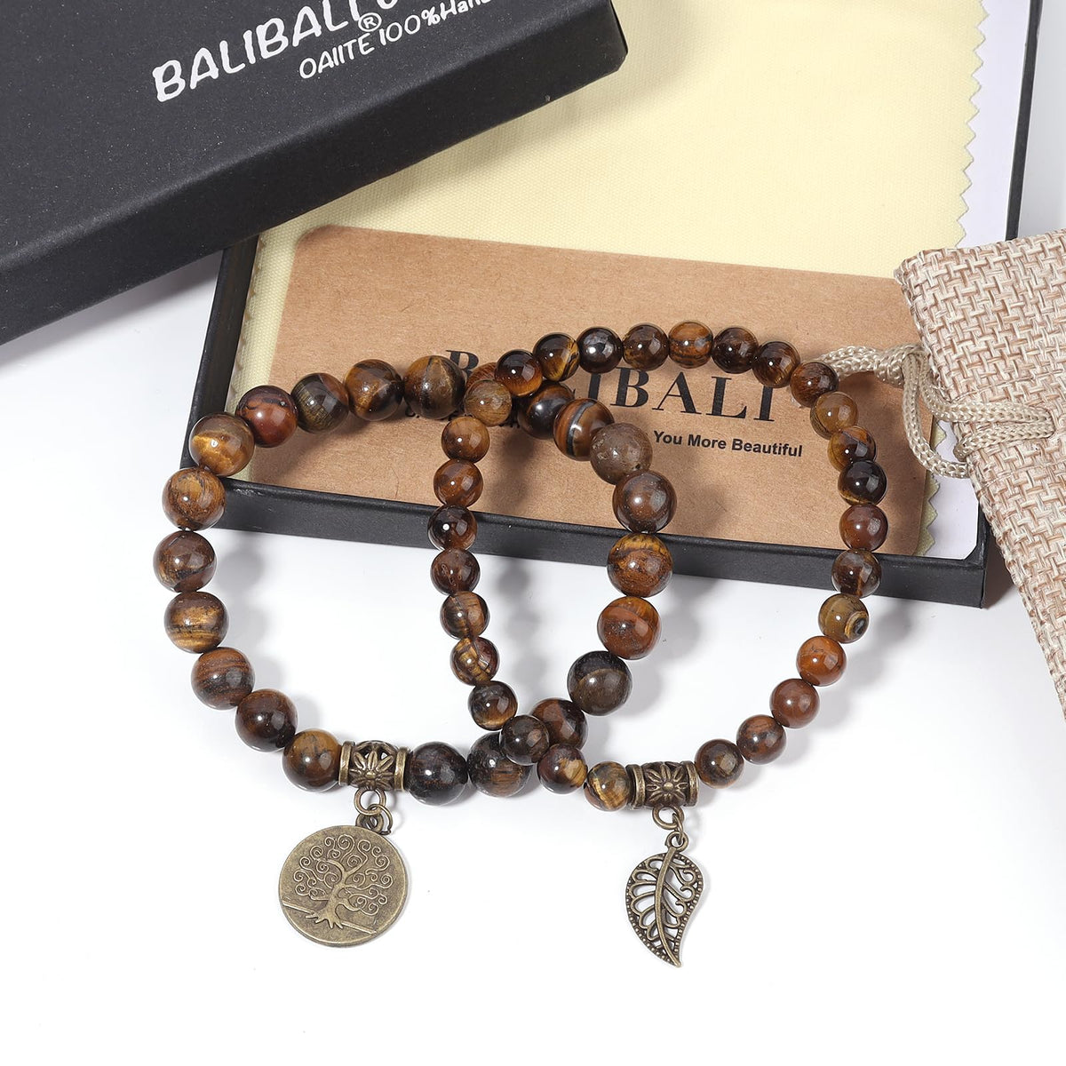 BALIBALI Healing Crystal Bracelets Tree of Life Yoga Natural Stone Stretch Chakra Bracelets for Women Stress Relief (Yellow Tiger Eyes)