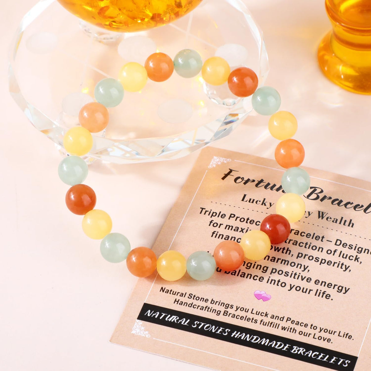 AD Beads 10mm Handmade Fortune Bracelet Elastic Bracelet – Natural Gemstone for Lucky Money Wealth – Meditation, Yoga, Healing and Energy Gift for Men Women