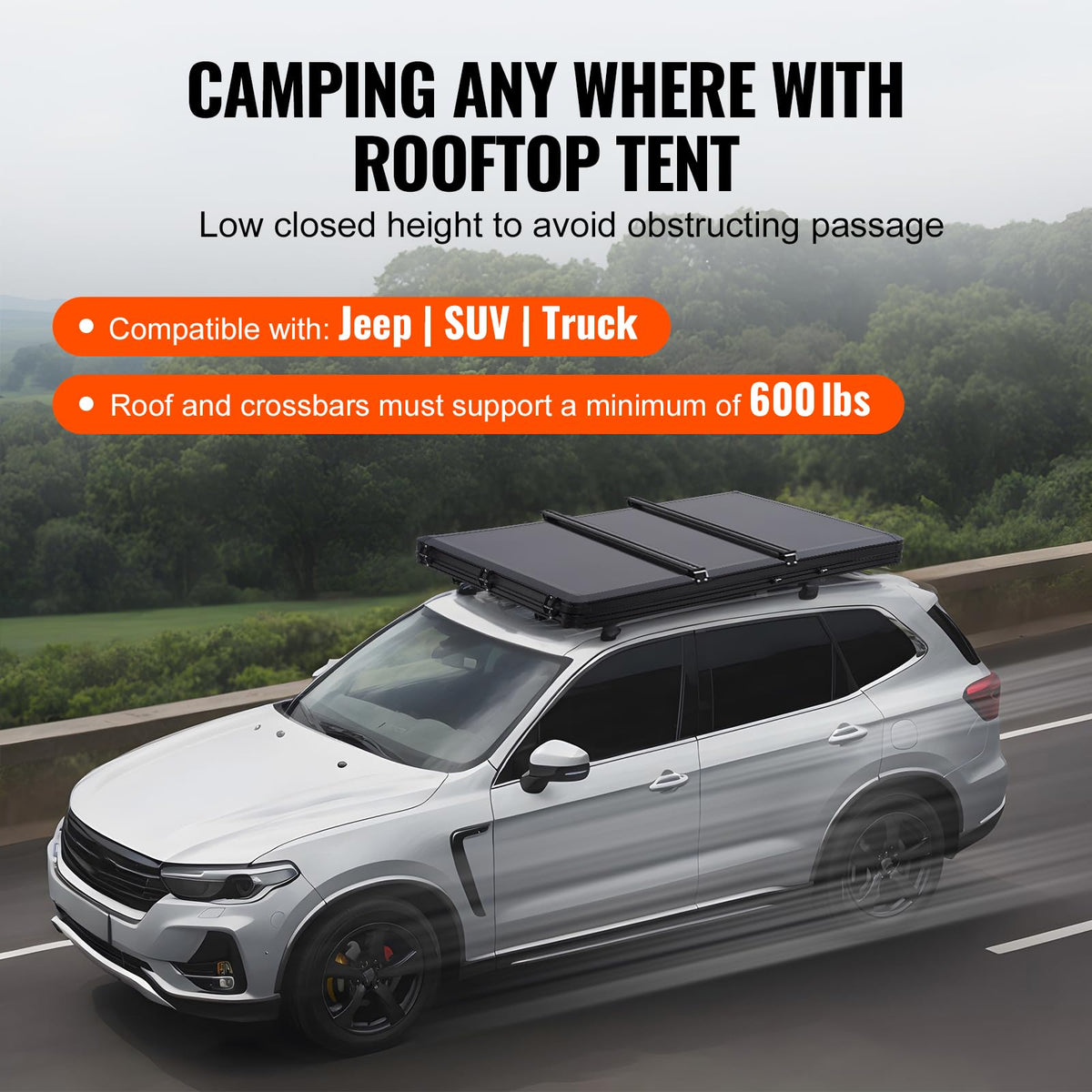 VEVOR Rooftop Tent Hard Shell, Roof Top Tent for Car SUV Truck Jeep Van Camping, Roof Tent with Telescopic Ladder Thick Mattress & LED Strip Light, 2-3 Person Family Camping Tent