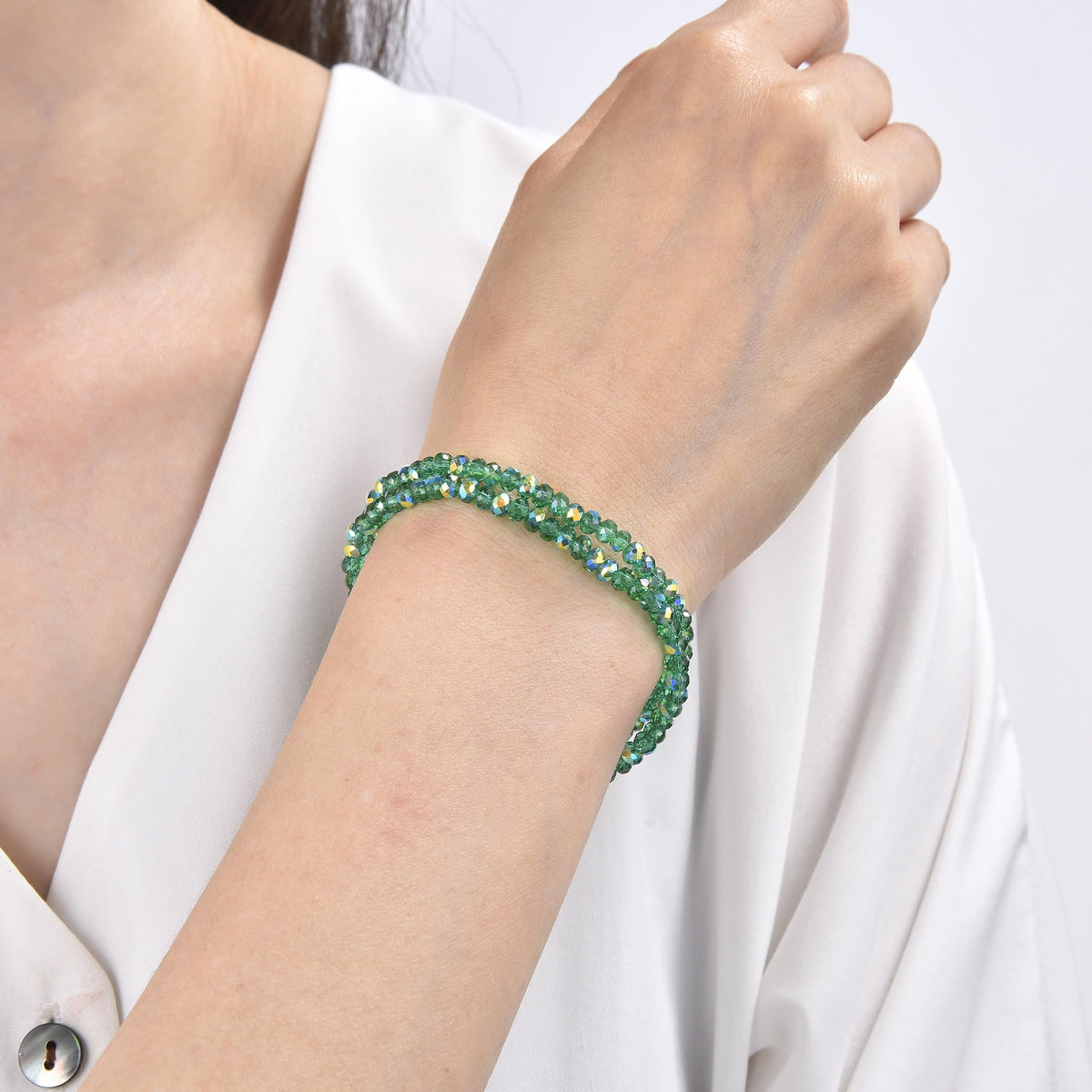 CHENSILAIYI Trendy Beaded Bracelets for Women and Girls - Boho Stacked Bead Jewelry Sets - Stretch Chakra Bracelet Pack (Green 4Pcs)
