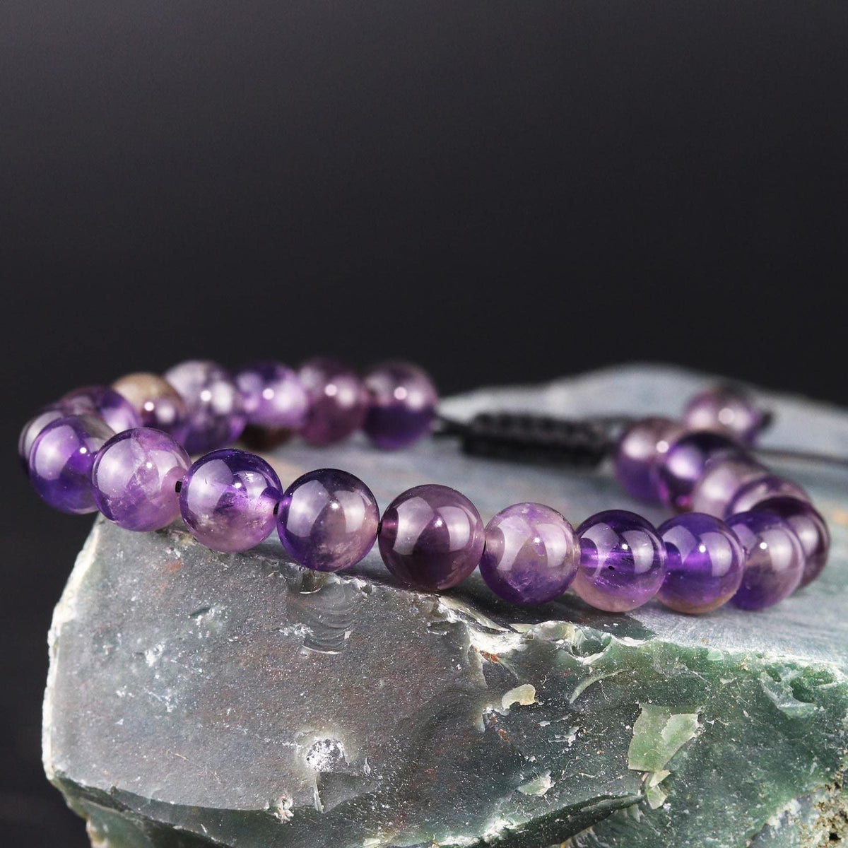 DAZCOLO Handmade Gem Bracelet Adjustable Macrame Gemstone 8mm Round Beads Crystals Quartz Unisex (Dark Amethyst)
