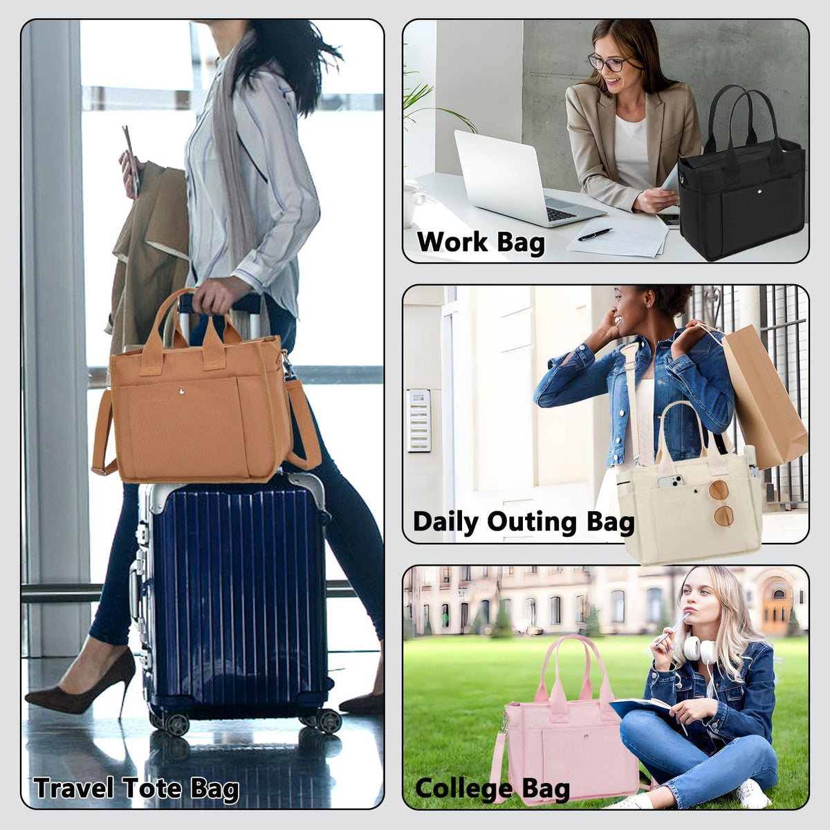 Fammart Large Canvas Tote Bag for Women with Zipper & Compartments, Crossbody Laptop Bags for Work College Travel