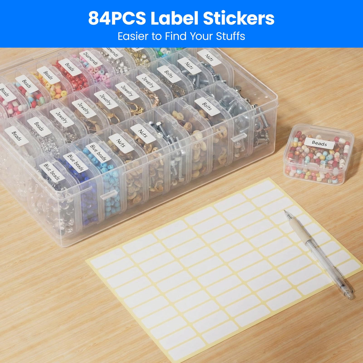 62PCS Small Bead Organizer, Bead Storage Containers, Transparent Box for Bead Organizers and Storage, Ideal for Jewelry, Beads, Screws, Seeds and Small Parts, Easy to Use and Quick to Find