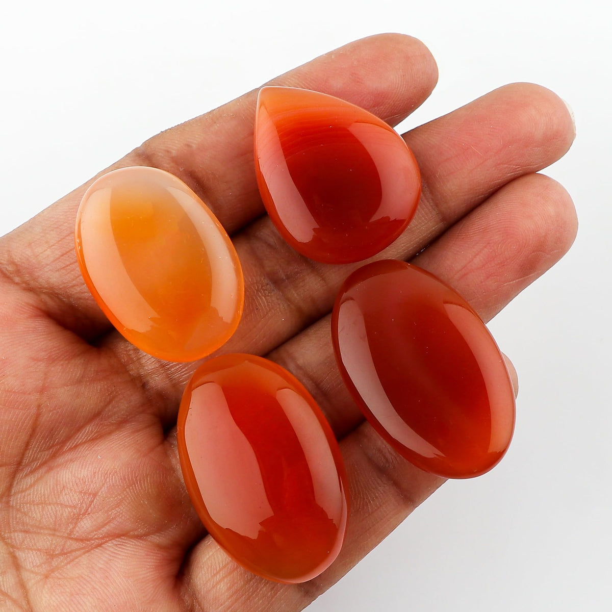 CRYSTALINES 4pcs Natural Red Chalcedony Gemstone, Assorted Bulk Crystals Cabochon, Wholesale Flatback Stone, DIY Crafts-Jewelry Making, Polished Lapidary Loose Supply, Wire Wrapping, Gem Collection