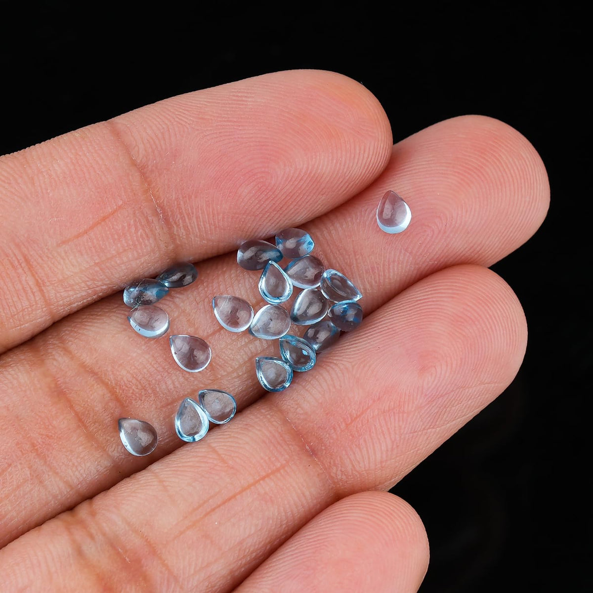 ColouredRocks (20 pcs. SWISS BLUE TOPAZ Natural Cabochon PEAR Shape Crystals, Loose Gemstone, Wholesale Polished Supply, Jewelry Making, DIY Craft, Gem Collection (4X3 mm approx.)