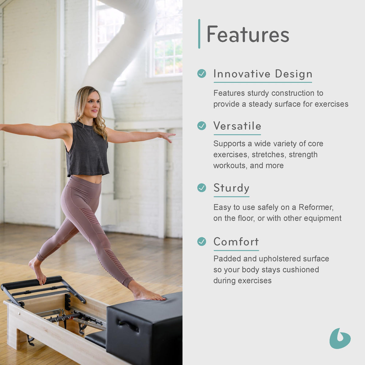 Balanced Body Standard Sitting Box for Pilates Reformer, Pilates Equipment for Home Workouts and Professional Studio Use, Fits Wood Reformers and Allegro or Allegro 2 Reformer