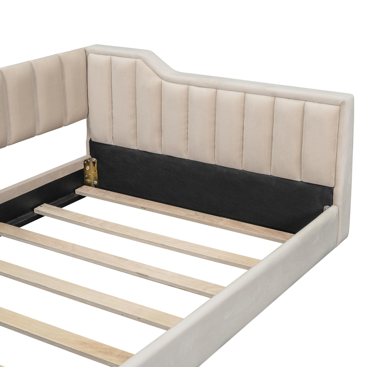 DNYN Twin XL Upholstered Daybed with Storage Pocket for Kids,Adults,Pinewood Bedframe w/Wood Slat Support,Easy Assembly & No Box Spring Needed, Beige