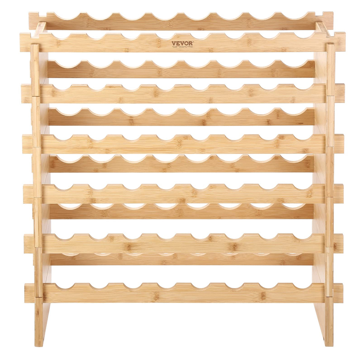 VEVOR 6-Tier 48 Bottles Stackable Modular Wine Rack, Freestanding Wines Holder Display Shelf, Solid Bamboo Wood Storage Racks, Wobble-Free Shelves for Kitchens, Dining Rooms, Cellars, Natural Color